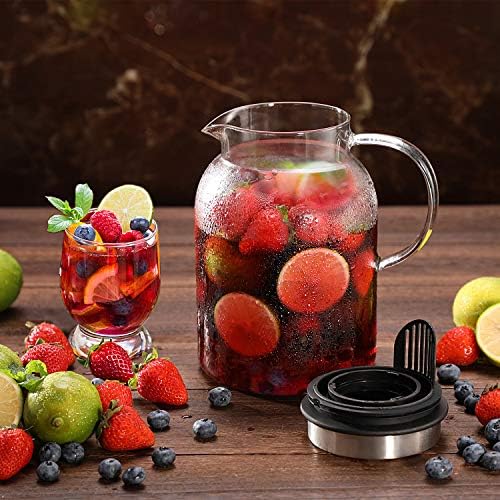 Glass Water Pitcher, Fruit Infuser Pitcher with Removable Lid, High