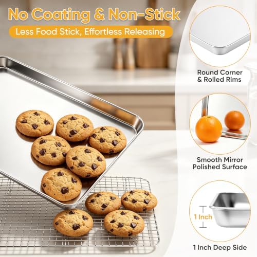 TeamFar Stainless Steel Baking Sheet with Wire Rack Set, 16"x 12"x 1"