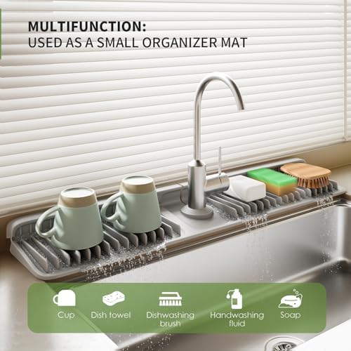 24 Inch Longer Silicone Faucet Mat, 7°Slope Fast Self-draining