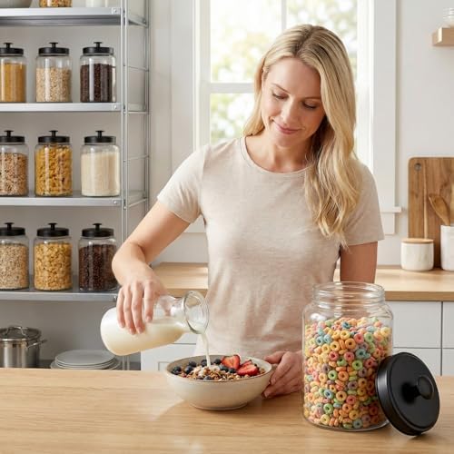 Pumtus 2 Pack Large Glass Jars with Metal Lid, 1 Gallon Clear Cookie