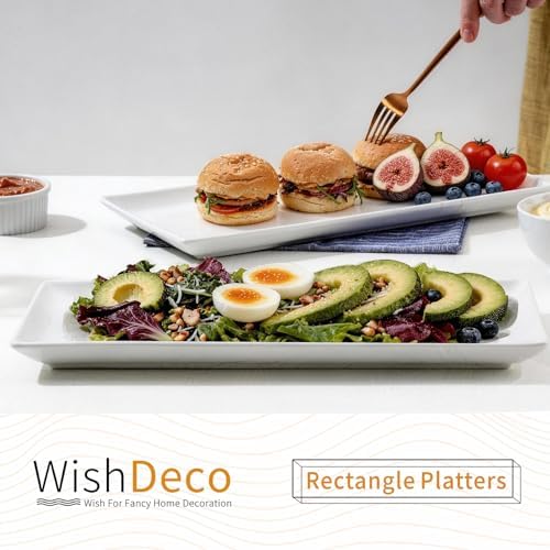 WishDeco Large Serving Platter Set of 2, Long Ceramic Serving Tray