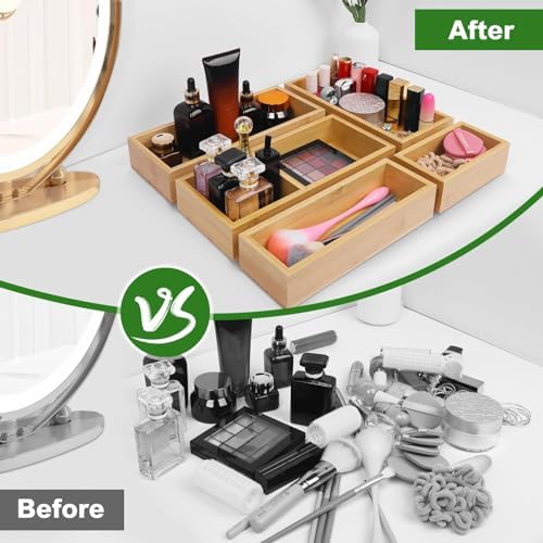 MapleGrace Bamboo Drawer Organizer Set, Individual Wood Storage