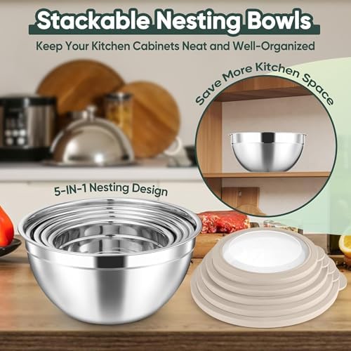 Herogo 5-Piece Mixing Bowls with Airtight Clear Lids, 3 Grater