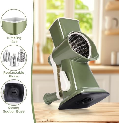 Rotary Cheese Grater, Hand Crank, 3-Blade