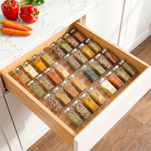 8 Pack Spice Drawer Organizer with 18 Anti-Slip Mats, 13" to 26"