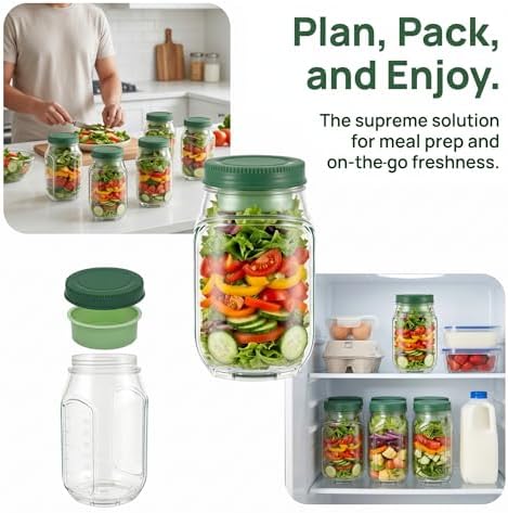 2026 New Salad Jar with Side Opening Leakproof Mason Jar Salad