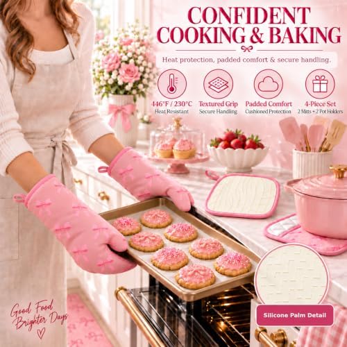 10 Pcs Pink Bow Kitchen Decor and Accessories Set, Coquette Kitchen