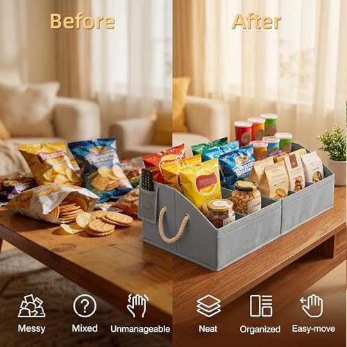 VAESIDA Large Snack Organizer for Countertop, Foldable Storage Basket