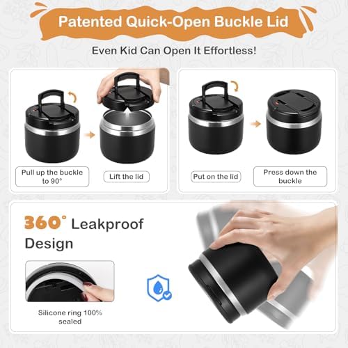 MAXSO 14oz Vacuum Insulated Food Jar with Spoon Buckle Lid, Kids Soup