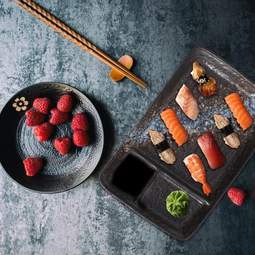 Creative Ceramic Divided Sushi Plates – 8" Snack and Dipping Dish Set
