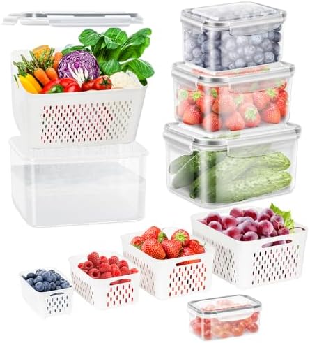 5 Pack Fruit Storage Containers for Fridge with Removable Colander