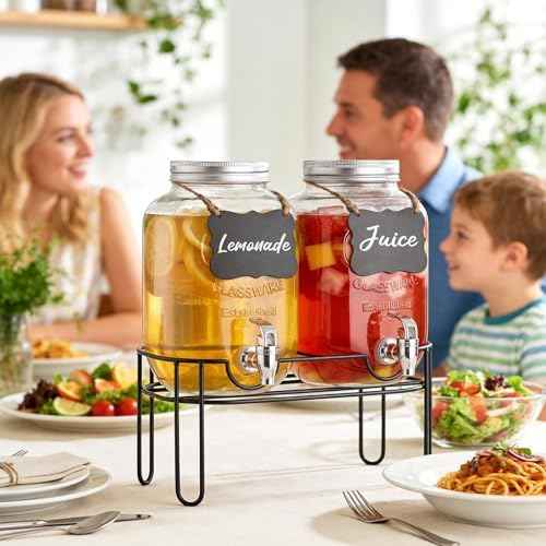 1 Gallon Glass Drink Dispensers For Parties, 2 Pack Beverage