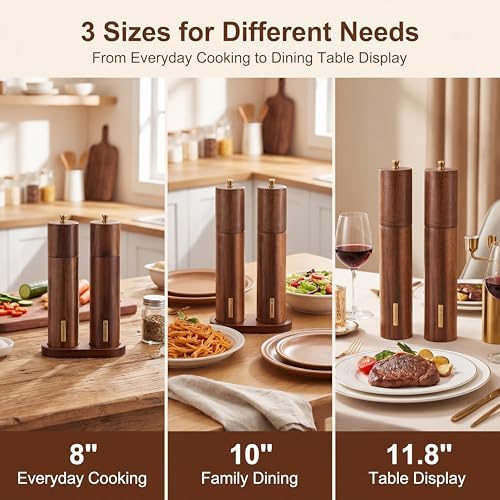 Wooden Salt and Pepper Mill Set with Tray, 8 Inch