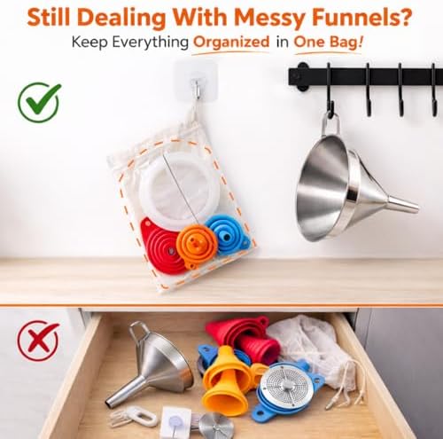 No Spill Kitchen Funnel Set, Food Grade 3 Collapsible Silicone Funnels
