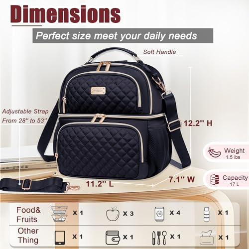 Weitars Lunch Bag for Women,Dual Compartment Lunch Box Lunch Tote for