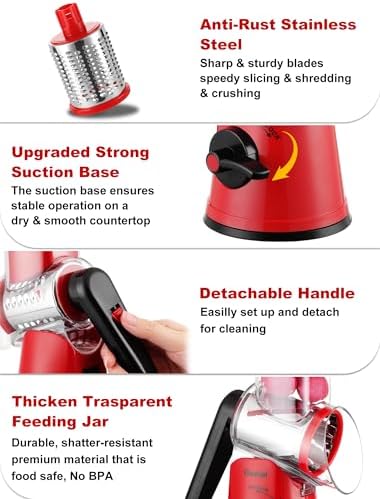 Geedel Rotary Cheese Grater, 5 in 1 Veggie Slicer