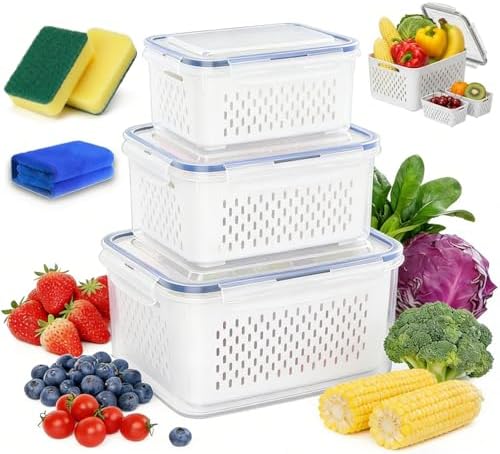 Fruit Storage Containers for Fridge with Removable Colanders