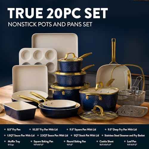 GOTHAM STEEL HAMMERED 20 Pc Ceramic Cookware Set, Titanium & Diamond Coated