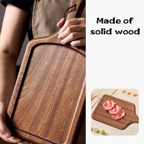 Ebony Steak Board,Steak Plate with Handle,Wood Serving Tray for Family