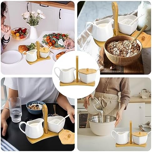 Creamer and Sugar with Carry Tray Set, Ceramic Cream and Sugar Bowl