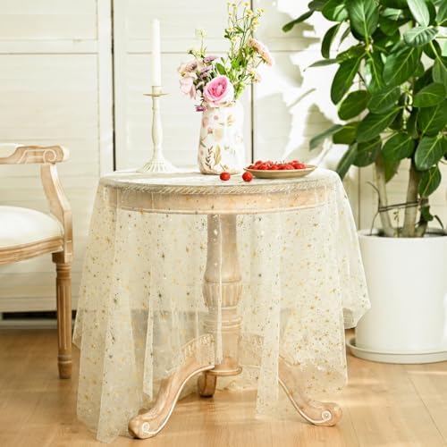 Horaldaily Apricot Gold Sparkling Star Gauze Tablecloth 60x84 Inch
