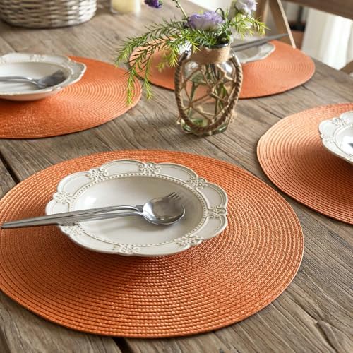 FunWheat Round Braided Placemats Set of 6 Table Mats for Dining Tables