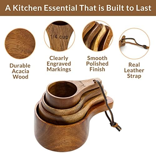 Covie Wooden Measuring Cups and Spoons Set - Cute Measuring Cups, Wood