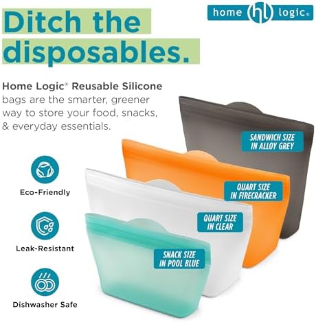 Home Logic Reusable Snack Bags - Set of 6 Firecracker Orange Silicone
