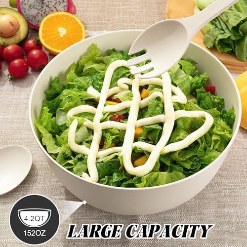 GEHE Bamboo Salad Bowl with Servers Set - Large 9.8 inches mixing