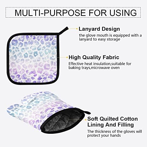 Oven Mitts Quilted Cotton Lining Purple Leopard Skin Potholders BBQ