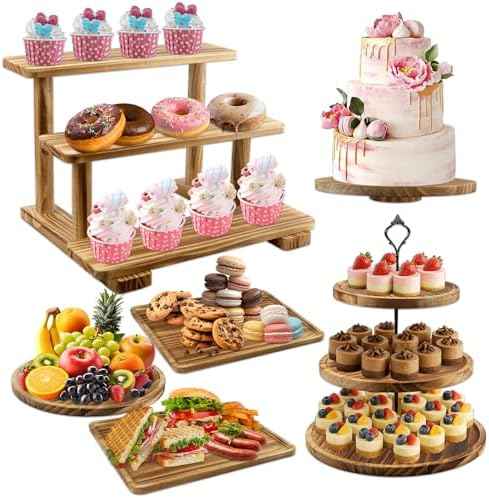 Esmorah Rustic Wooden Dessert Table Display Set of 6, Cupcake Stand