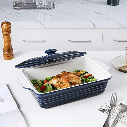 KOOV Ceramic Casserole Dish with Lid, 9 x 13 Inches, Gradient Blue