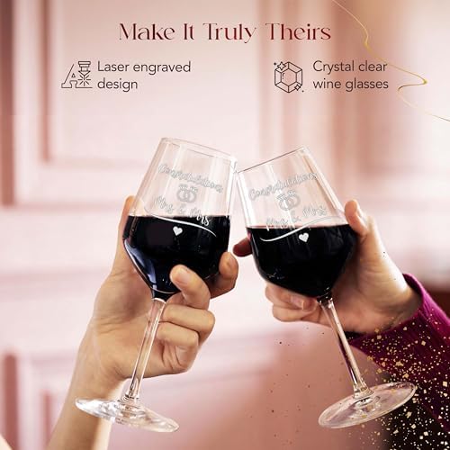 Congrats Mrs. & Mrs. Wedding Wine Glass Set, Lesbian, Wooden Box