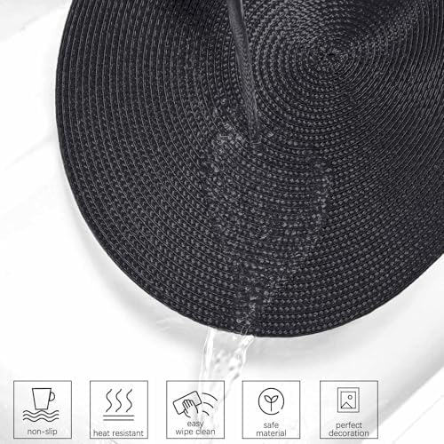 AHHFSMEI Round Braided Placemats Set of 4 15 Inch Black Table Mats
