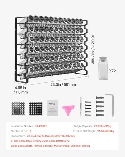 VEVOR Spice Rack Organizer for Cabinet, Spice Organizer with 72 Empty