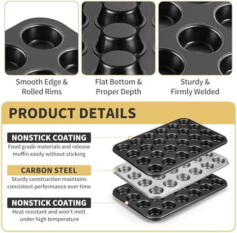 TeamFar Mini Muffin Pan, 24-Cup Non-Stick Cupcake Tray Tin for Baking