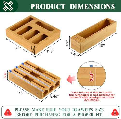 Calmbee 9 in 1 Bamboo Storage Bag Organizer for Kitchen Drawer