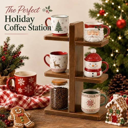 Coffee Mug Holder for Countertop, Wooden Coffee Mug Display Shelf