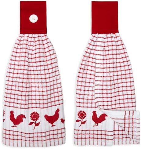 Backyard Chickens Hanging Tie Kitchen Dish Hand Towels with Button