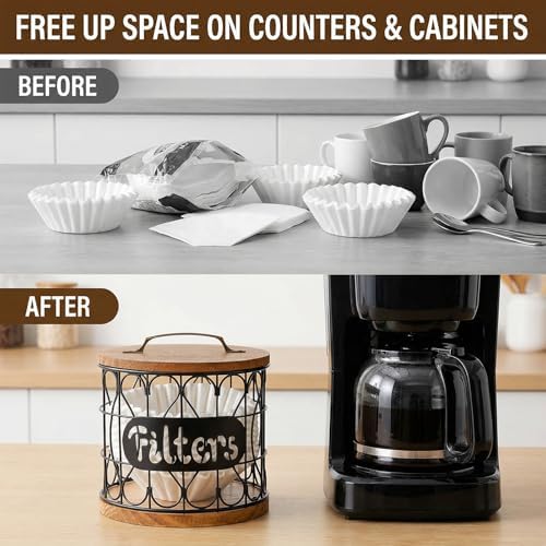 Frcctre Coffee Filter Holder with Wood Lid, Large Capacity Coffee