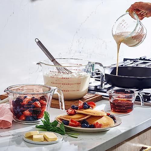 Le'raze Set of 3 Glass Measuring Cups with Measuring Spoons & Whisk