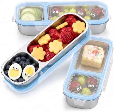 3-Pack Stainless Steel Snack Containers, 2-Compartment