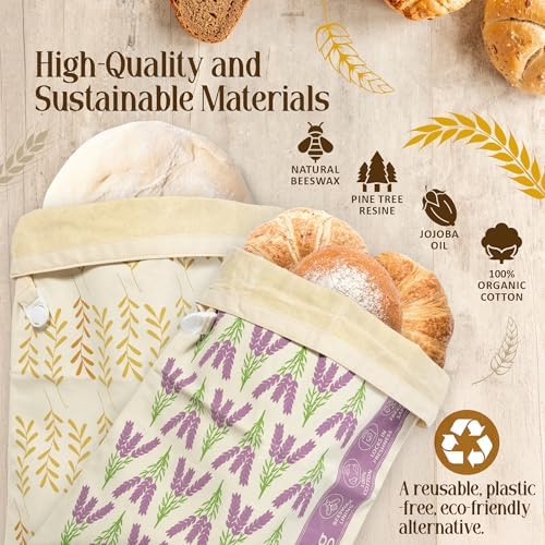 Set of 2 Beeswax Bread Bags for Homemade Bread