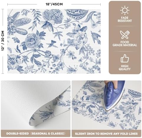 Artoid Mode Blue Floral Brids Spring Vinyl Placemats Set of 4