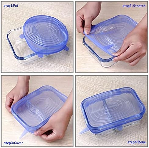12 Pcs Silicone Stretch Lids, 6 Sizes, Blue