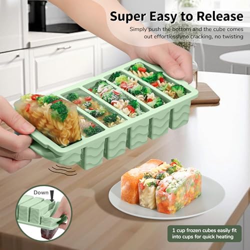 2-Pack Silicone Freezer Trays with Lid, 2 Large 2-Cup(500ml) & 6 Small