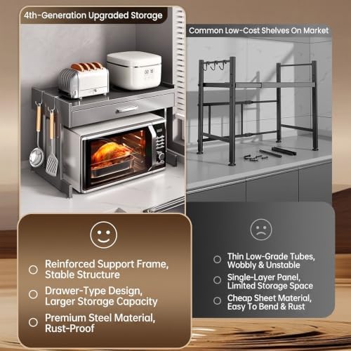 PureBox Microwave Oven Rack with Slide-Out Drawer, Gray