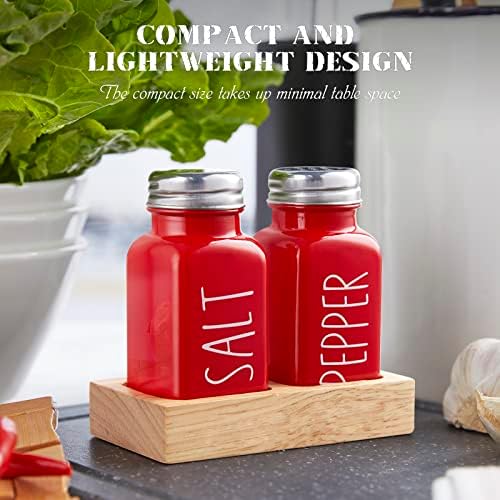 Red Salt and Pepper Shakers Set with Holder - Dopeca Glass Salt Shaker
