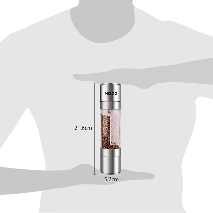 Mixoo Salt and Pepper Grinder - 2 in 1 Manual Stainless Steel Salt Pepper Mill - Image 5