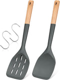 Pack of 2 Silicone Spatula, Non Stick Cooking Utensil Set Wooden Handle Kitchen by BADIANO